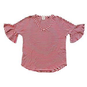 CAbi Size Extra Small Red Striped V Neck Top
